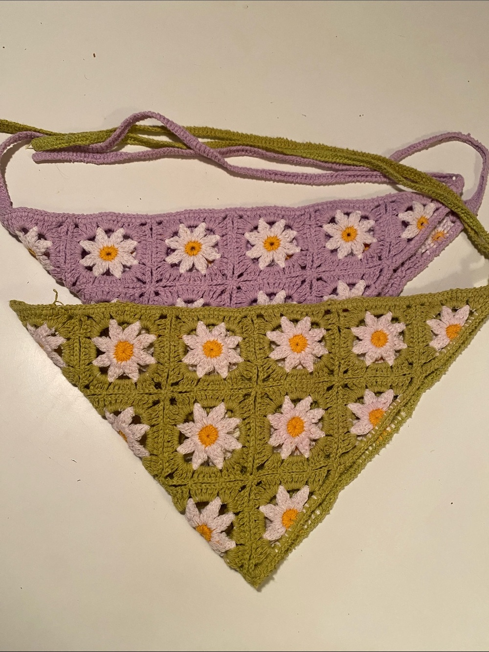 Handmade Daisy Crochet Triangle Bandannas